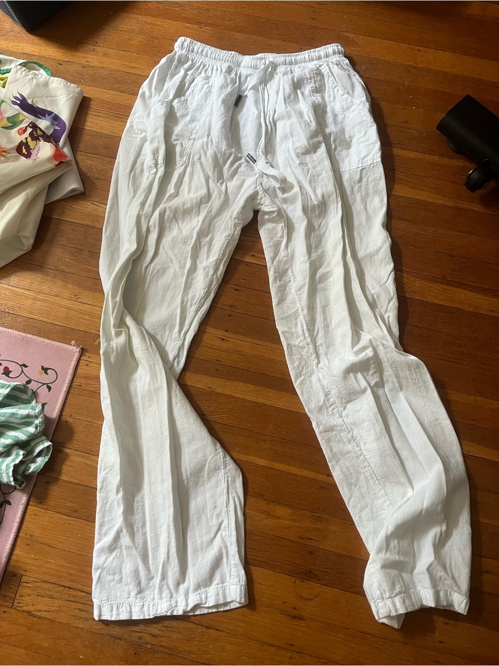 Women’s White Straight-Leg Drawstring Beach pants